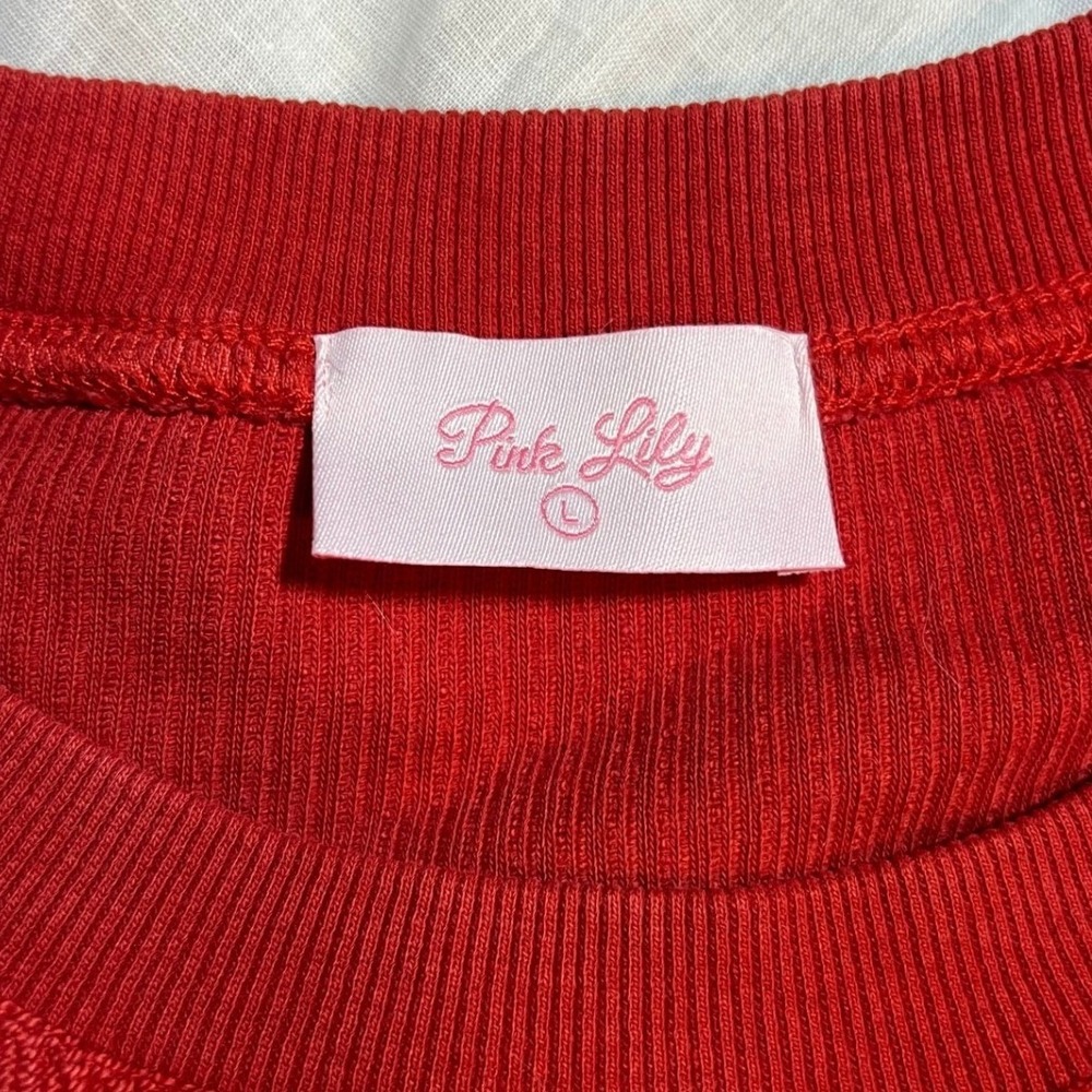 Pink Lily Holiday Red Corduroy "In My Merry‎ Era" Sweatshirt Women's Size L - Picture 2 of 5
